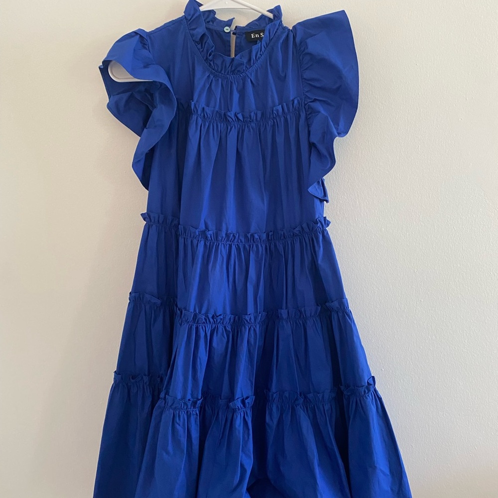En Saison Blue Ruffled Tiered Sundress